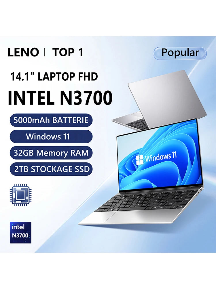 2026 Portable 14.1 Inch Laptop Computers 16GB RAM 512GB 1TB 2TB SSD Intel N3700 Notebook Windows 11 Office Study Game PC Laptop