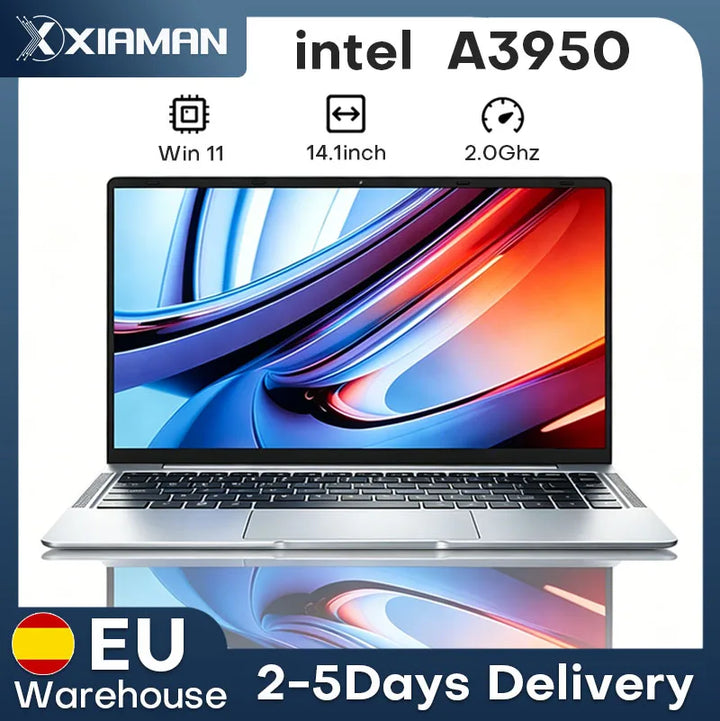 Computadora Portátil Xiaman con Pantalla HD de 14.1 Pulgadas, Windows 11 Pro, Intel Atom A3950, Ligera, para Oficina y Estudio