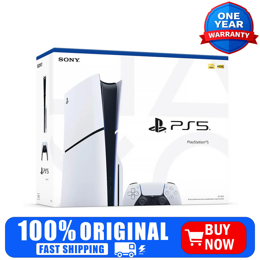 Caja de consola Sony PS5 Slim blanca con control inalámbrico DualSense