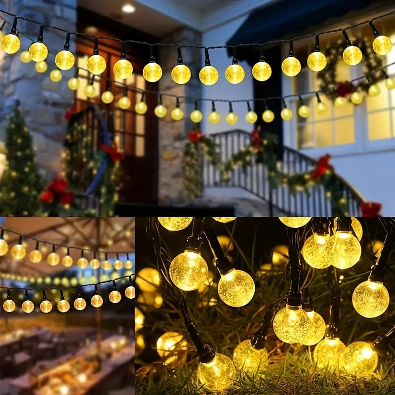 Guirnalda de luces solares de bolas de burbujas impermeables de 5m/6.5m, luces de cadena de bolas de cristal para exteriores, decoración de fiestas y jardines