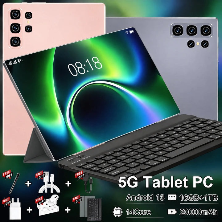 1. Tableta Android de 10.36 Pulgadas con Pantalla de Visión Clara, Versión Global 2026, Rendimiento de Respuesta Rápida, 16GB+1TB, Procesador de 14 Núcleos, Batería de 20000mAh, Android 13.0, Wifi, Cámaras Duales de 16M