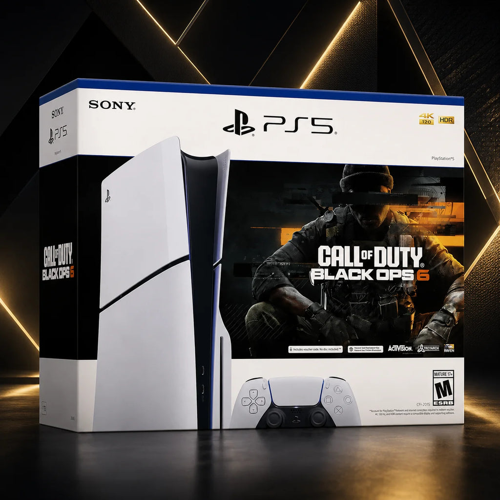 Consola Sony PS5 Slim blanca con mando DualSense blanco en su caja del pack