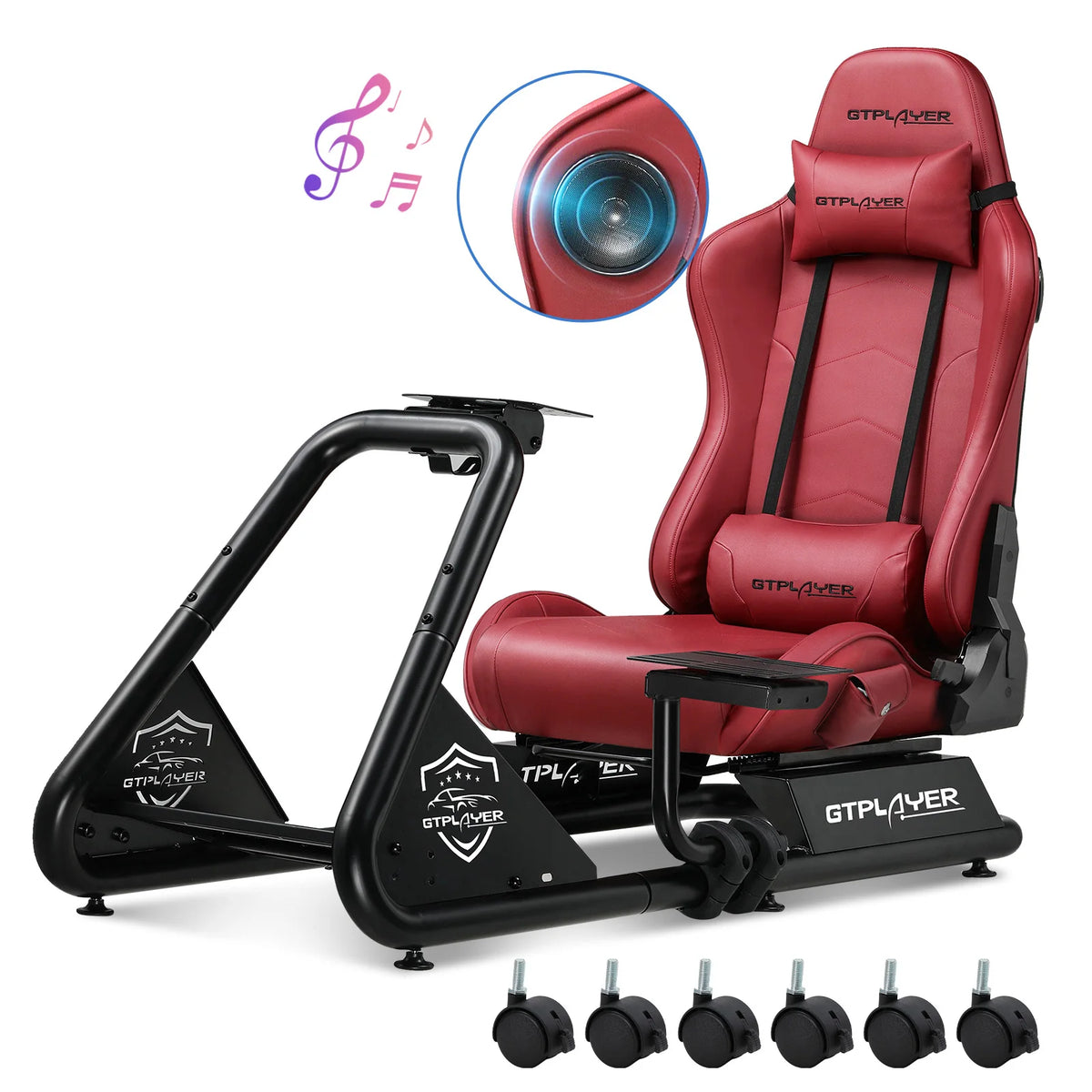 Cabina de simulador GTPLAYER, cabina de simulación de carreras, soporte de volante para simulador de carreras con altavoces, estante para volante y pedales