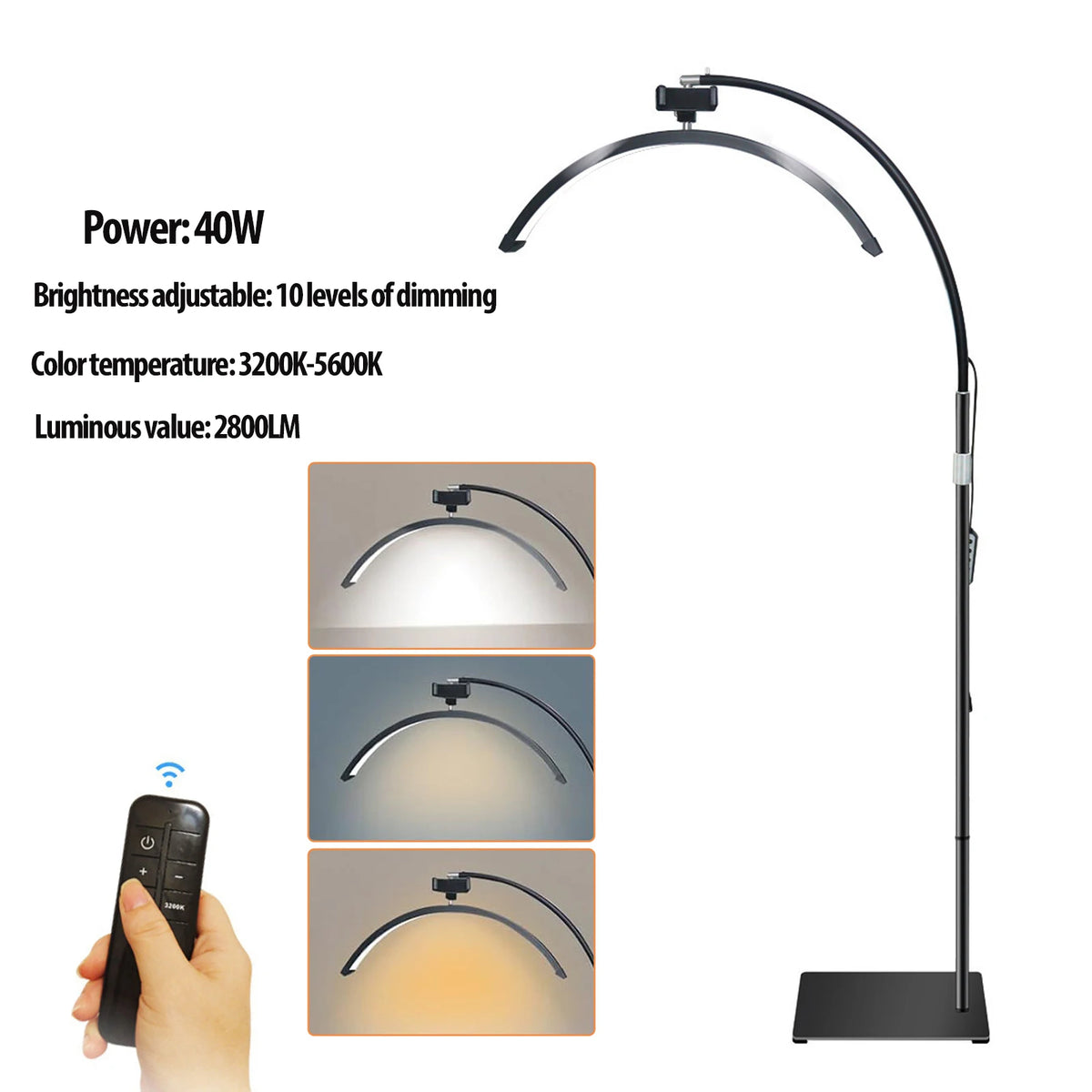 Luz de Relleno LED de Media Luna 3000K-6000K, Lámpara de Luna para Fotografía, Luz de Relleno para Extensiones de Pestañas, Lámparas de Pie de Belleza