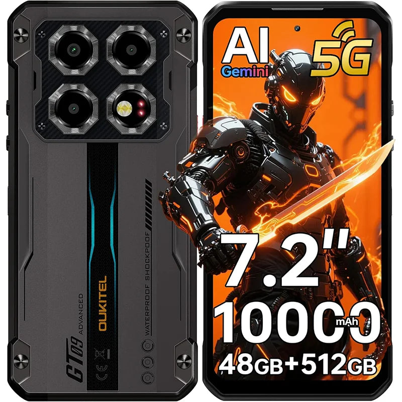 Teléfono resistente OUKITEL WP60 5G desbloqueado, pantalla de 7.2 pulgadas, smartphone de 10000 mAh/33 W, 48 GB de RAM + 512 GB de ROM/TF 2 TB, cámara de 108 MP, IP68/IP69