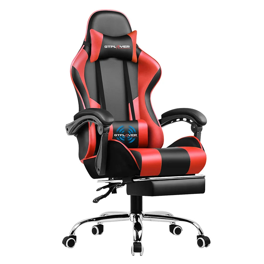 Silla de gaming GTPLAYER negra y roja con reposacabezas, reposapiés, brazos y base giratoria