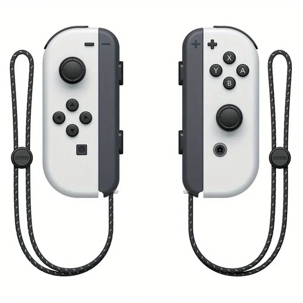 Par de Joy-Con blancos con botones y gatillos, con correas trenzadas