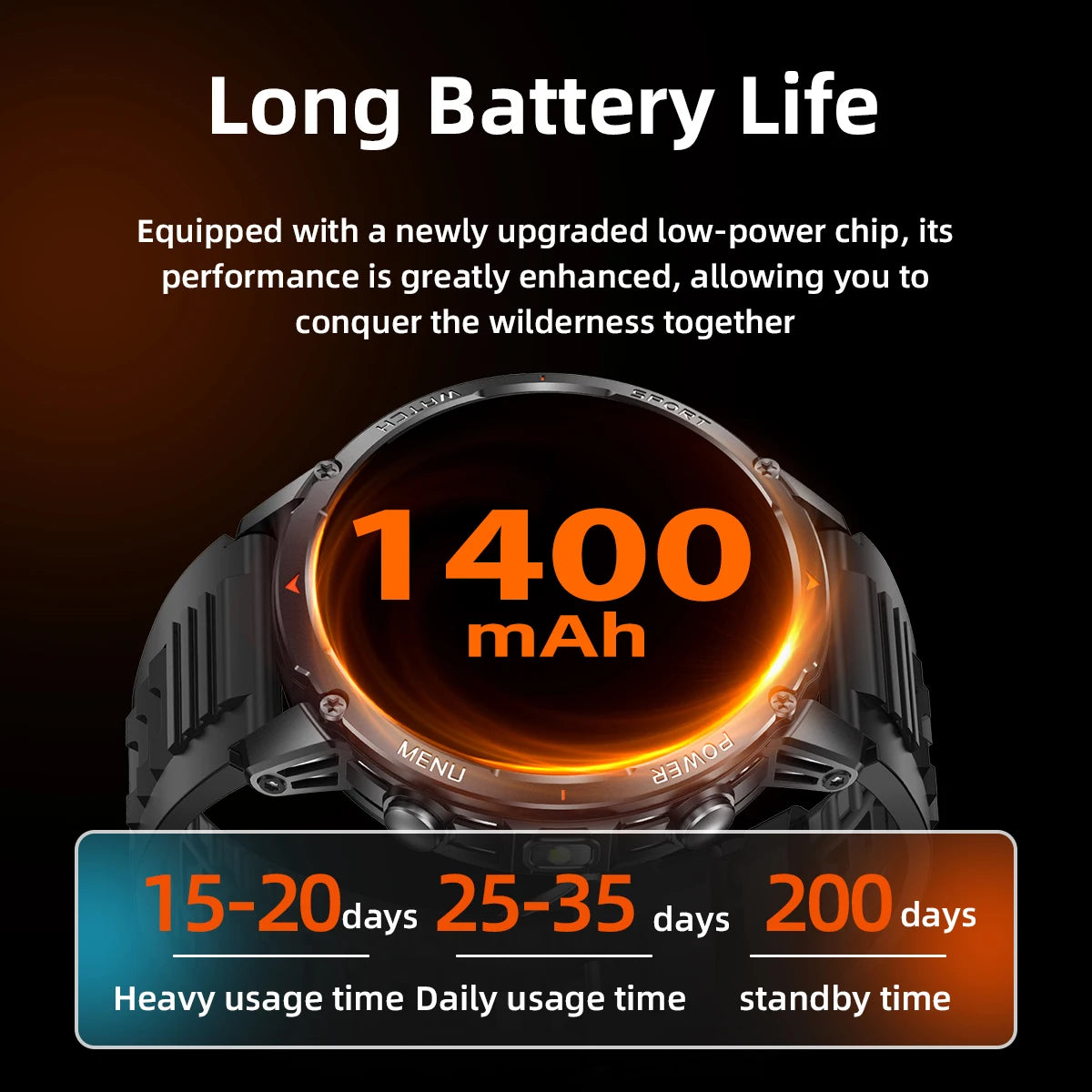 Nuevo reloj inteligente duradero T-rex3 para hombre con batería de 1400mAh, pantalla HD de 1.53", rastreador de actividad física, oxígeno en sangre y linterna LED para Android 2026