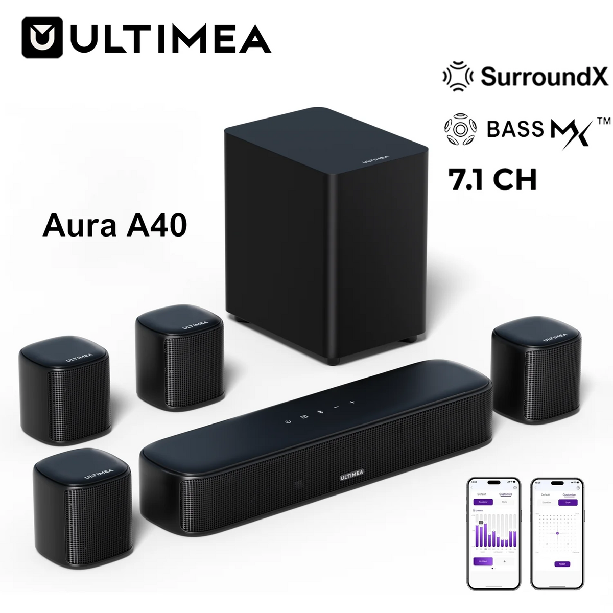 Barra De Sonido ULTIMEA De 7.1 Canales Con Subwoofer, Barra De Sonido Con Sistema De Sonido Envolvente Virtual Para Televisores Con 4 Altavoces Envolventes
