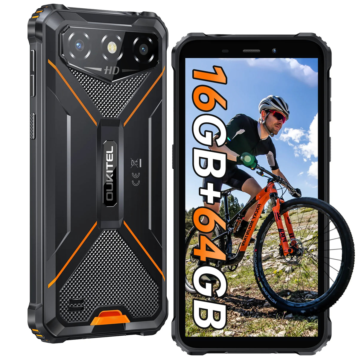 Smartphone resistente desbloqueado OUKITEL G3 - 16GB+64GB/1TB TF, pantalla HD de 6", teléfono Android resistente IP68/IP69K, batería grande de 6300mAh, cámara principal de 13MP + cámara frontal de 5MP, Face ID, doble SIM
