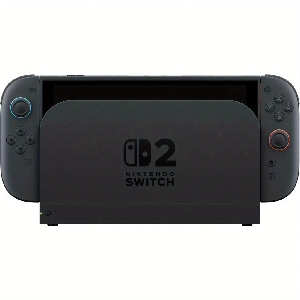 Consola Nintendo Switch 2 con pantalla frontal y mandos integrados, color negro.