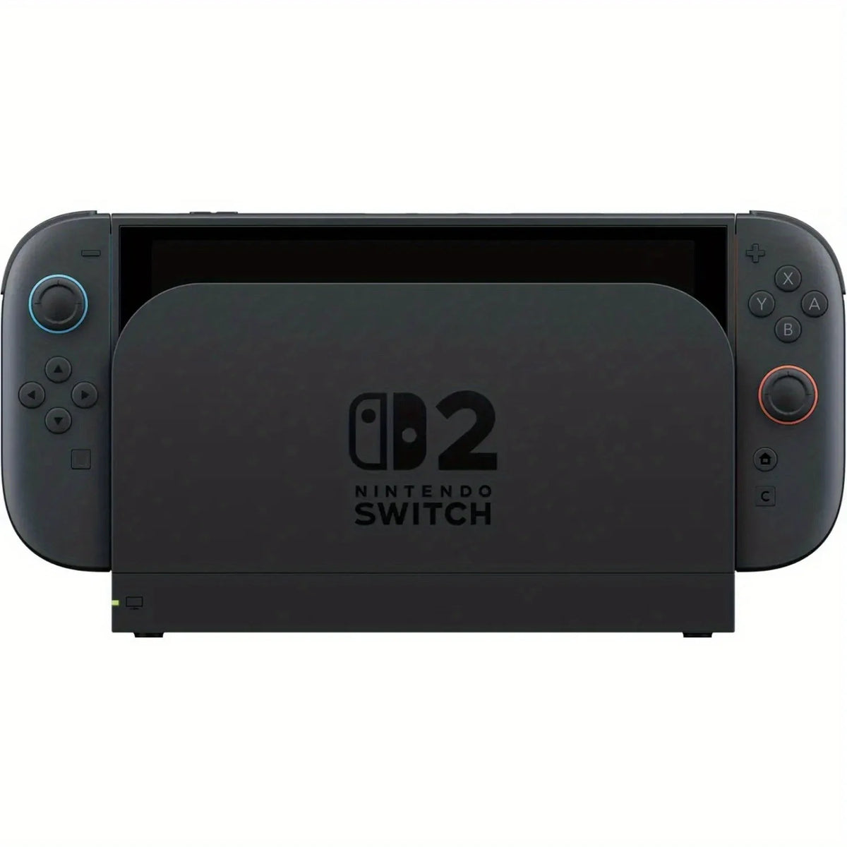 Consola Nintendo Switch 2 con pantalla frontal y mandos integrados, color negro.