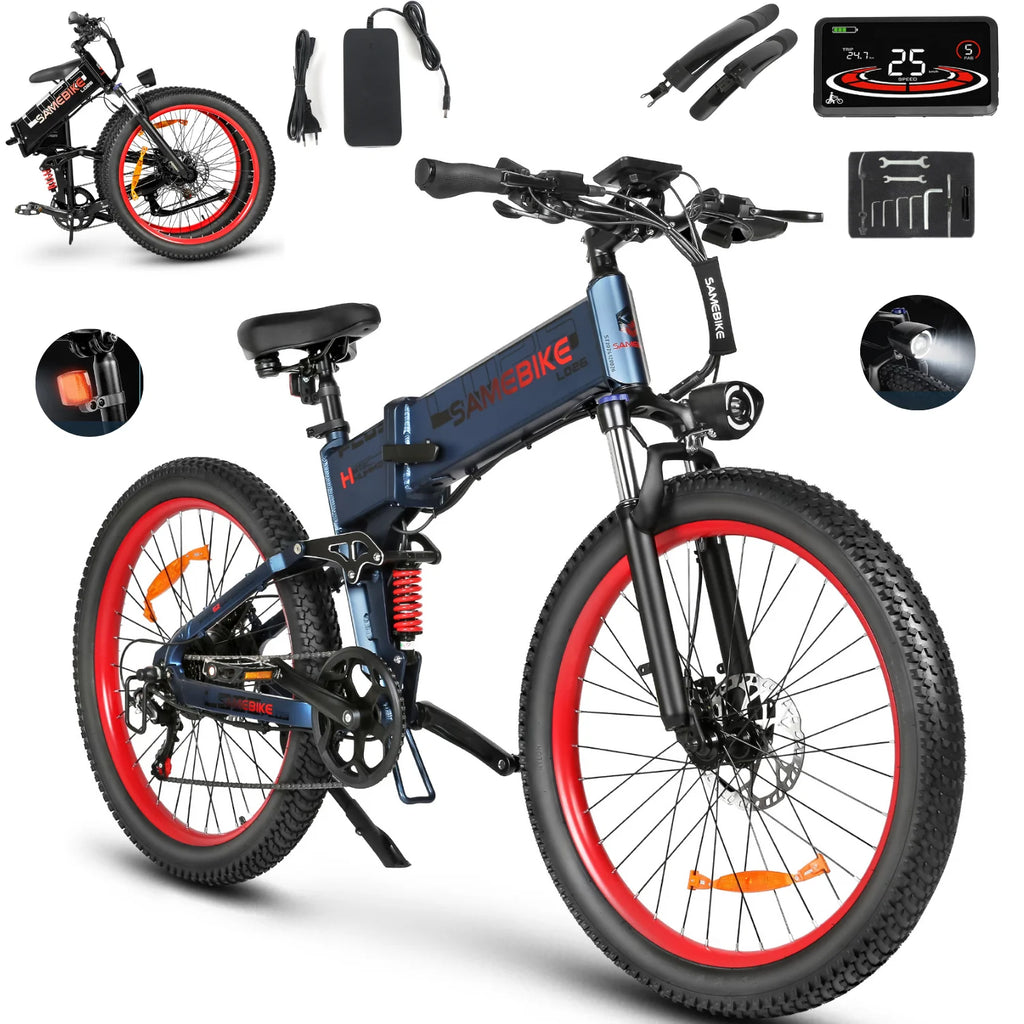 Bicicleta eléctrica SAMEBIKE LO26 PLUS de 26 pulgadas, batería de 48V 15Ah, freno de disco hidráulico, doble suspensión, neumáticos gruesos, bicicleta eléctrica de montaña plegable para adultos