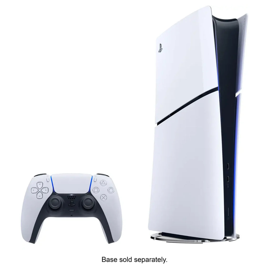 Consola Sony PlayStation 5 Slim Digital blanca, vista lateral con ranuras.