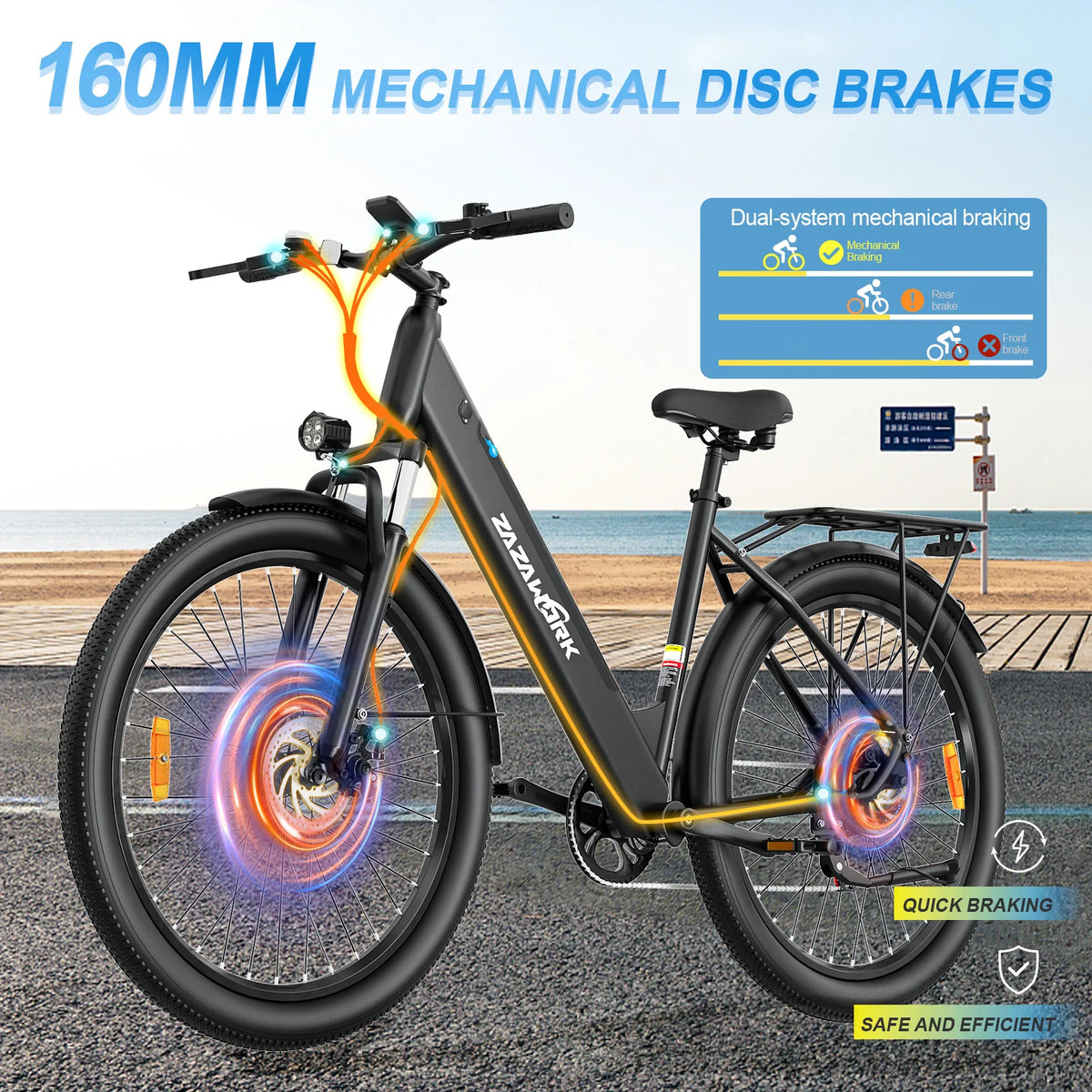 ZAZAWORK C28 Bicicleta eléctrica de 29 pulgadas, motor de 250W, batería de 36V 20Ah, autonomía de hasta 120 km, bicicleta eléctrica urbana para adultos, 7 velocidades, frenos de disco mecánicos, certificación CE