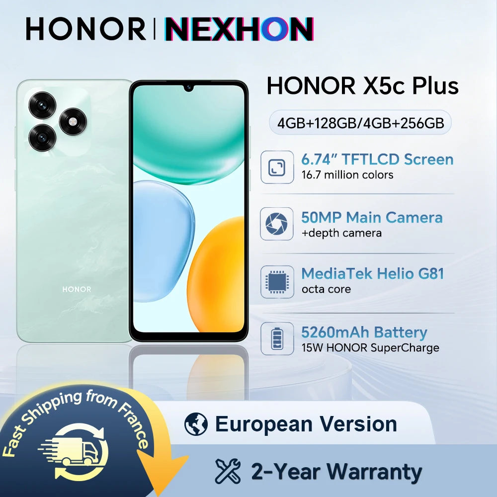 HONOR X5c Plus, versión UE, smartphone 4G, cámara principal de 50 MP, batería de 5260 mAh, procesador octa-core, pantalla LCD de 6.74 pulgadas, smartphone HONOR