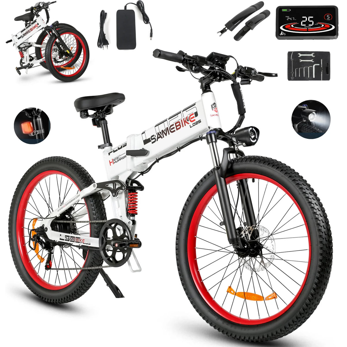 SAMEBIKE LO26 PLUS Electric Bike 26 Inch 48V 15Ah Battery Hydraulic Disc Brake Dual Suspension Fat Tire Foldable Adult E-Mountain Bike