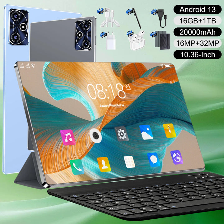 Tablet moderna de alto rendimiento para Android de 13 pulgadas, chip de 14 núcleos de alta velocidad, 16 GB de RAM para evitar la saturación de memoria. Batería de 20000 mAh con larga duración en espera, 5G + WiFi estable