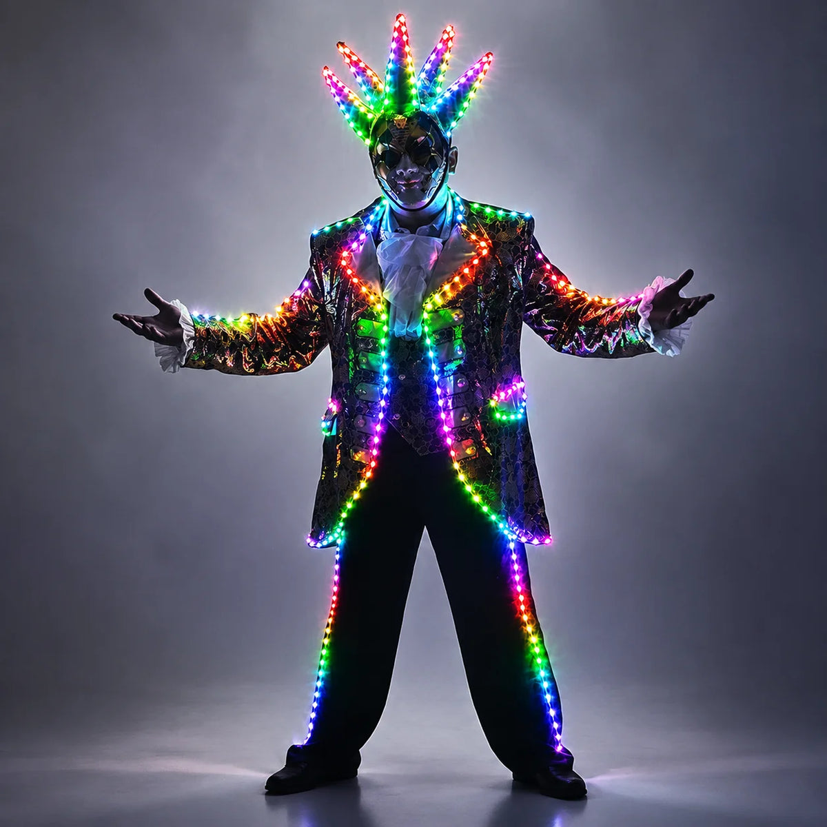 Traje LED de Colores Completos para Disfraz de Tron con Máscara - Traje Luminoso para Fiestas y Eventos