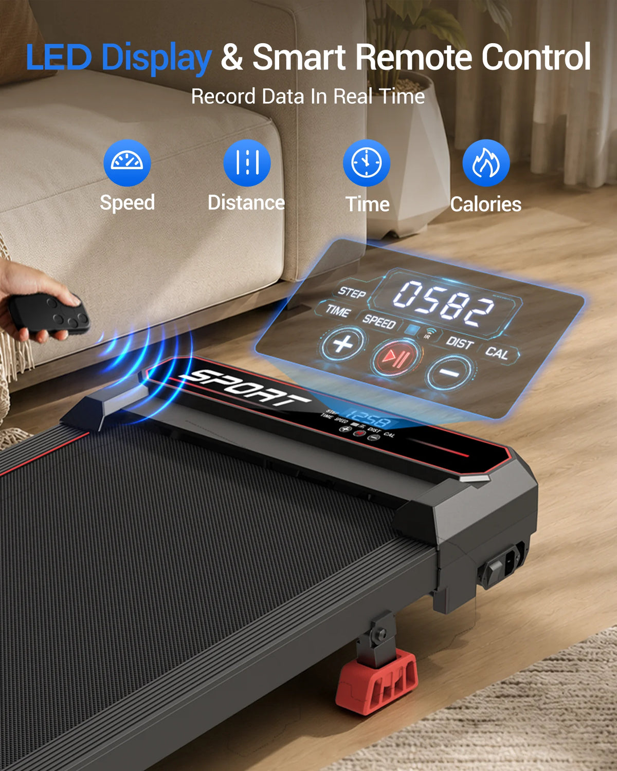 Caminadora Robore U19, plegable, para uso doméstico, máquina de ejercicio eléctrica portátil, motor sin escobillas de 3,0 CV, caminadora silenciosa para apartamentos, con sistema de absorción de impactos, control remoto,