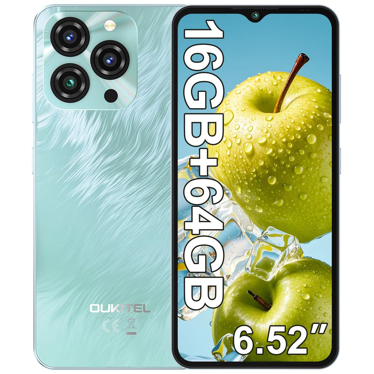 Teléfono móvil OUKITEL C3 con Android 14 desbloqueado: batería de 5000 mAh, pantalla de 6,52 pulgadas con notch de gota de agua, 16 GB de RAM + 64 GB/TF 1 TB de ROM
