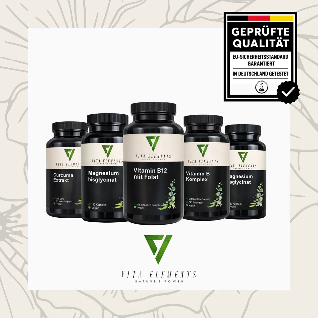 Tabletas de Vitamina B12 con Ácido Fólico |     Probado en laboratorio en Alemania |     Suplementos alimenticios |     Con vitamina B12 y ácido fólico |     Vegano |     Libre de modificaciones genéticas |     180 compr