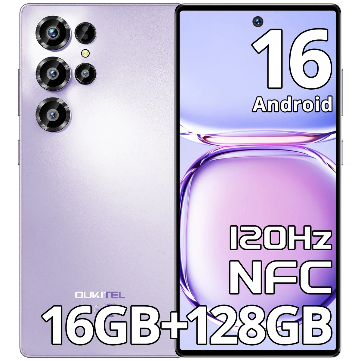 Teléfono Celular Desbloqueado OUKITEL C66 Android 16, Pantalla de 6.73 Pulgadas, Smartphone, 16GB+128GB/1TB, Batería de 5000mAh