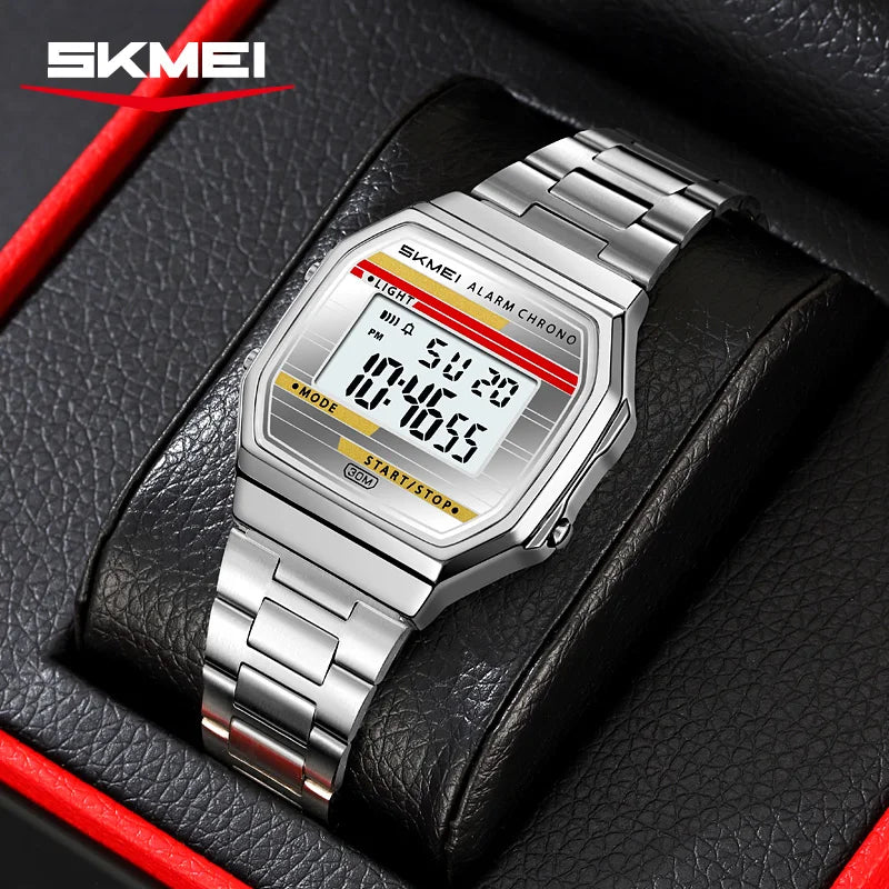 Reloj digital electrónico clásico SKMEI 2514 con cronómetro y alarma, estilo retro para hombre