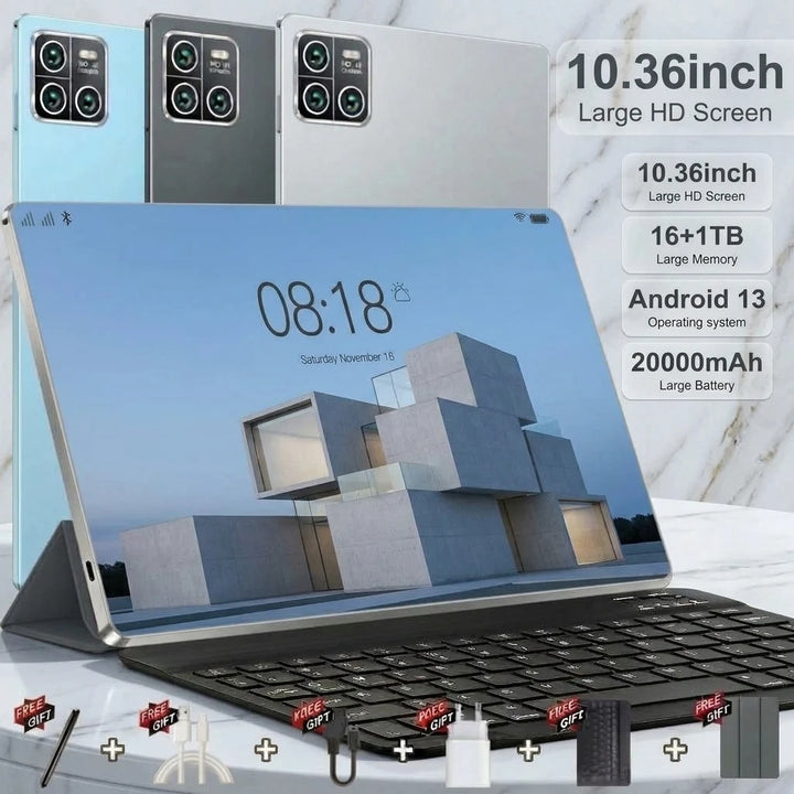 Tableta 5G con Android, pantalla de 10,36 pulgadas, batería de 20000 mAh, cámara dual de 16+32 MP, doble SIM, 16 GB de RAM, 1 TB de ROM, WiFi, Android 13, procesador de 14 núcleos, GPS, ideal para estudiar.