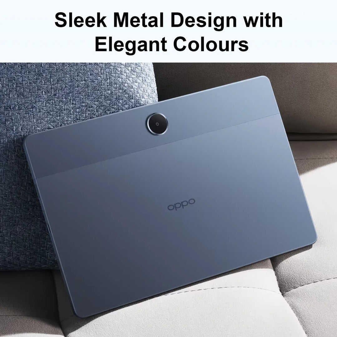 Versión global de la tableta OPPO Pad SE, 4 GB de RAM, 128 GB de almacenamiento, pantalla LCD de 90 Hz, procesador MediaTek Helio G100, resolución de 1920x1200, batería de 9340 mAh, reconocimiento facial.