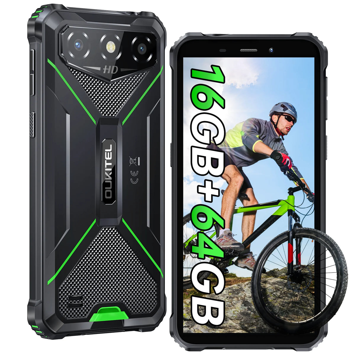 Smartphone ultrarresistente OUKITEL G3 desbloqueado - 16 GB + 64 GB, pantalla HD de 6”, teléfono Android resistente IP68/IP69K, batería de 6300 mAh, 13 MP