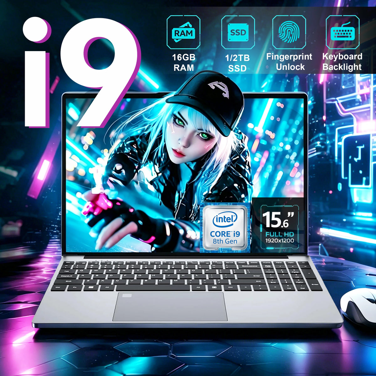 Nuevo ordenador portátil gaming de 15,6" con Intel Core i9 10980HK/9900, Windows 11 Pro, 16 GB de RAM, 1 TB de almacenamiento, portátil de oficina, desbloqueo por huella dactilar, teclado retroiluminado y PC notebook.