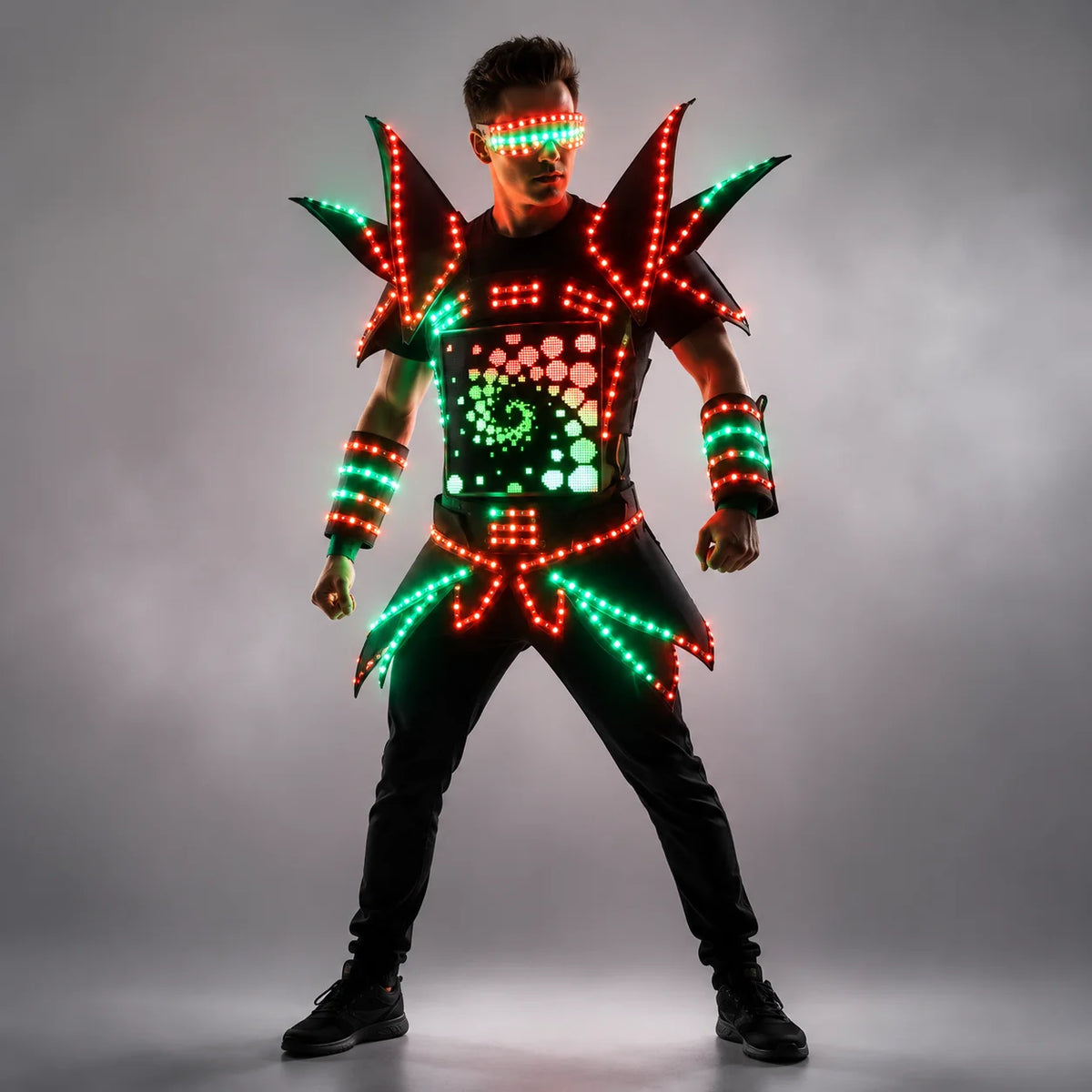 Disfraces de exhibición de Robot LED, ropa de actuación de fiesta, traje de armadura, ropa de espejo con luz colorida, trajes de espectáculo para Club, cascos, discoteca