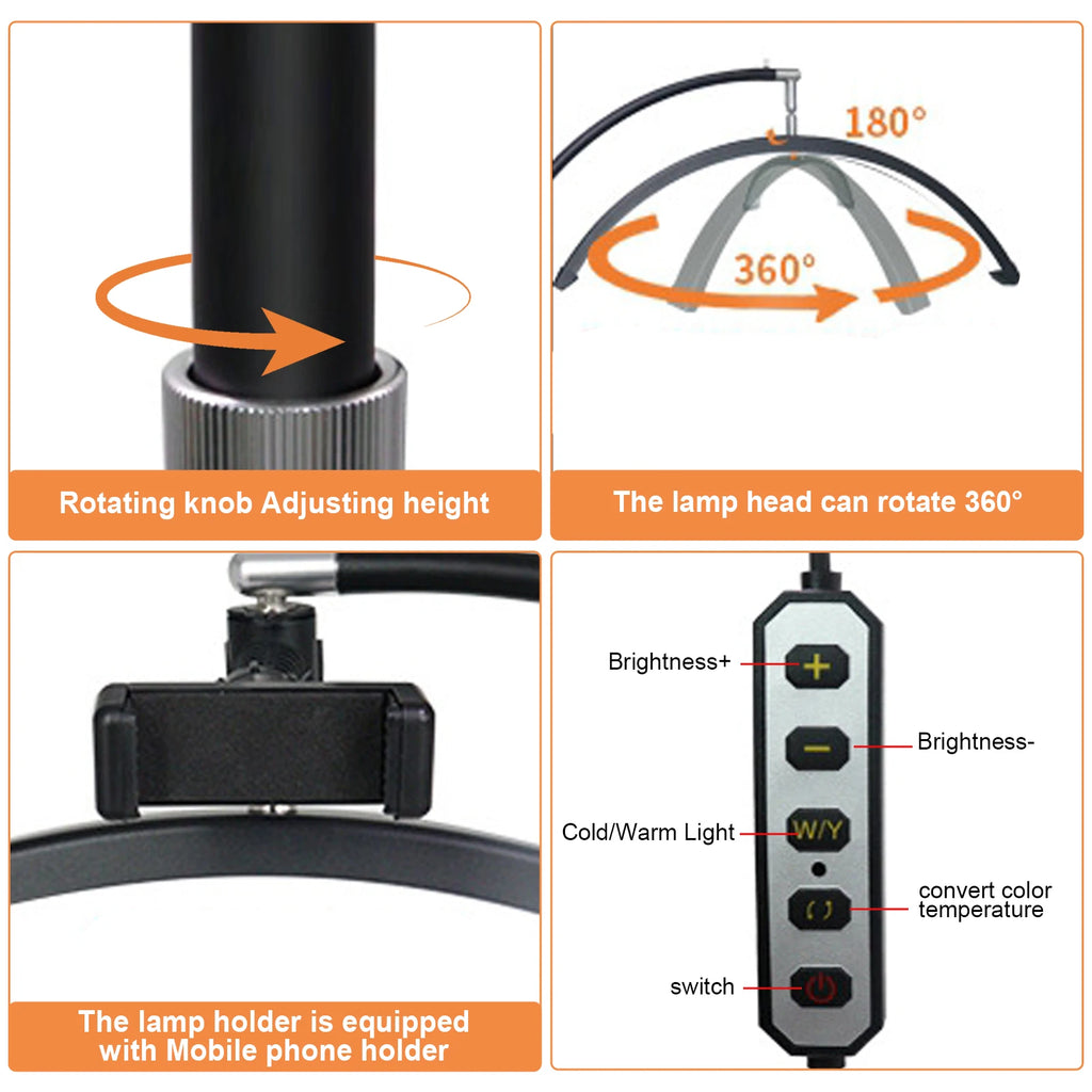 Luz de Relleno LED de Media Luna 3000K-6000K, Lámpara de Luna para Fotografía, Luz de Relleno para Extensiones de Pestañas, Lámparas de Pie de Belleza