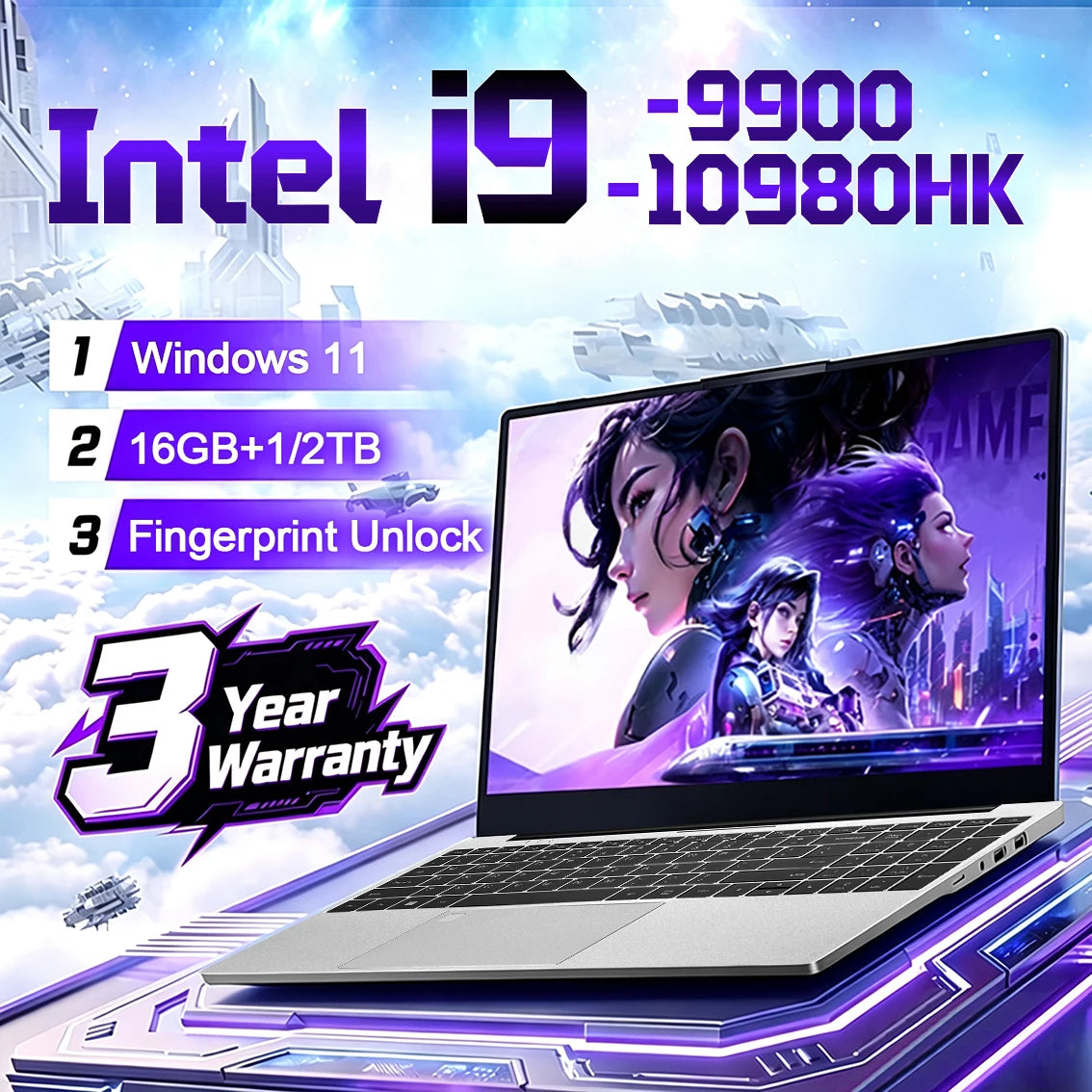 Portátil Intel con Windows 11 Pro, procesador I9, pantalla de 15,6 pulgadas, computadora portátil Intel Core I9 10980HK, Intel Core I9 9900, 16 GB de RAM, SSD de 1 TB o 2 TB, desbloqueo con huella dactilar, portátiles para