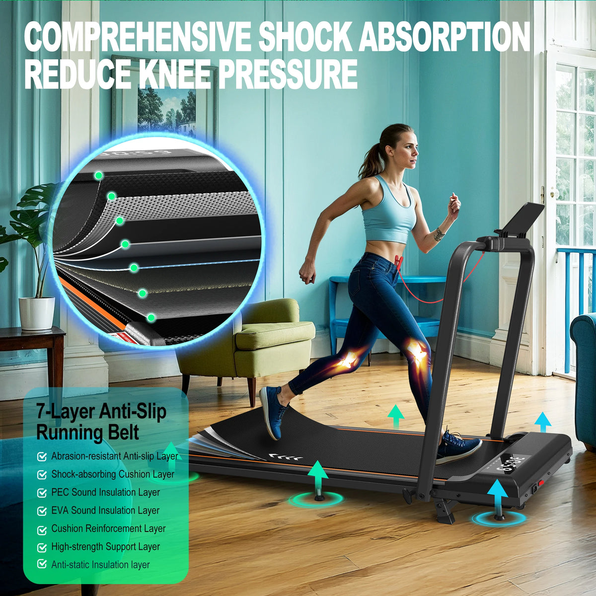 Caminadora plegable JUICEASE T2 con inclinación del 7 %, motor silencioso de 2,25 CV, aplicación inteligente, pantalla con tres ventanas, velocidad de 1 a 12 km/h y capacidad de 120 kg. Ideal para caminar en casa o en la of