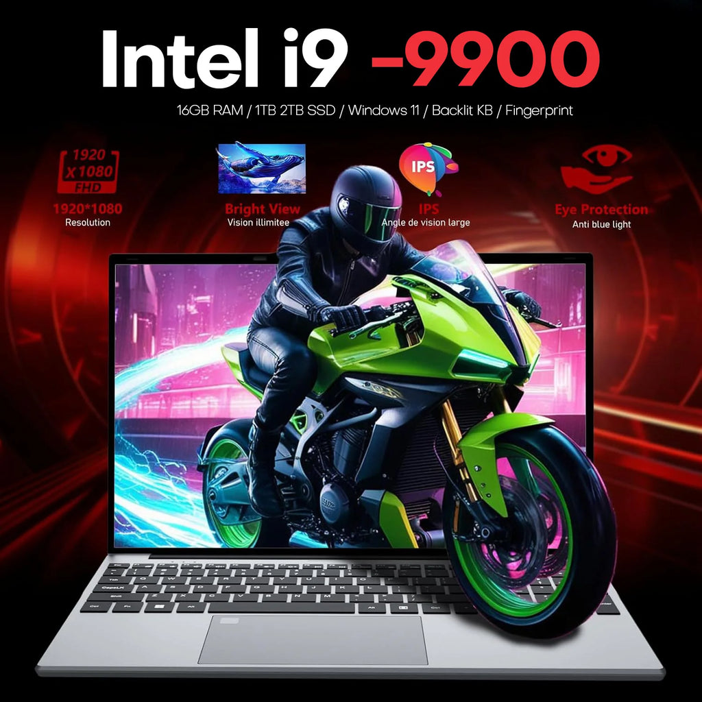 Computadora portátil Intel Core i9-9900 con Windows 11, 16 GB de RAM, 1 TB SSD, retroiluminación, lector de huellas dactilares, pantalla de 15.6 pulgadas, para oficina, estudio y juegos.