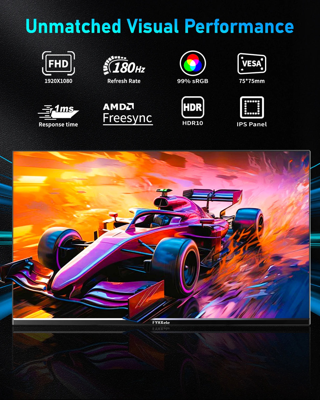 FYHXele Monitor para juegos de 24 pulgadas, 180Hz, pantalla de ordenador 1K FHD, tiempo de respuesta de 1ms, pantalla LCD para el cuidado de los ojos, compatible con HDR G-Sync VESA