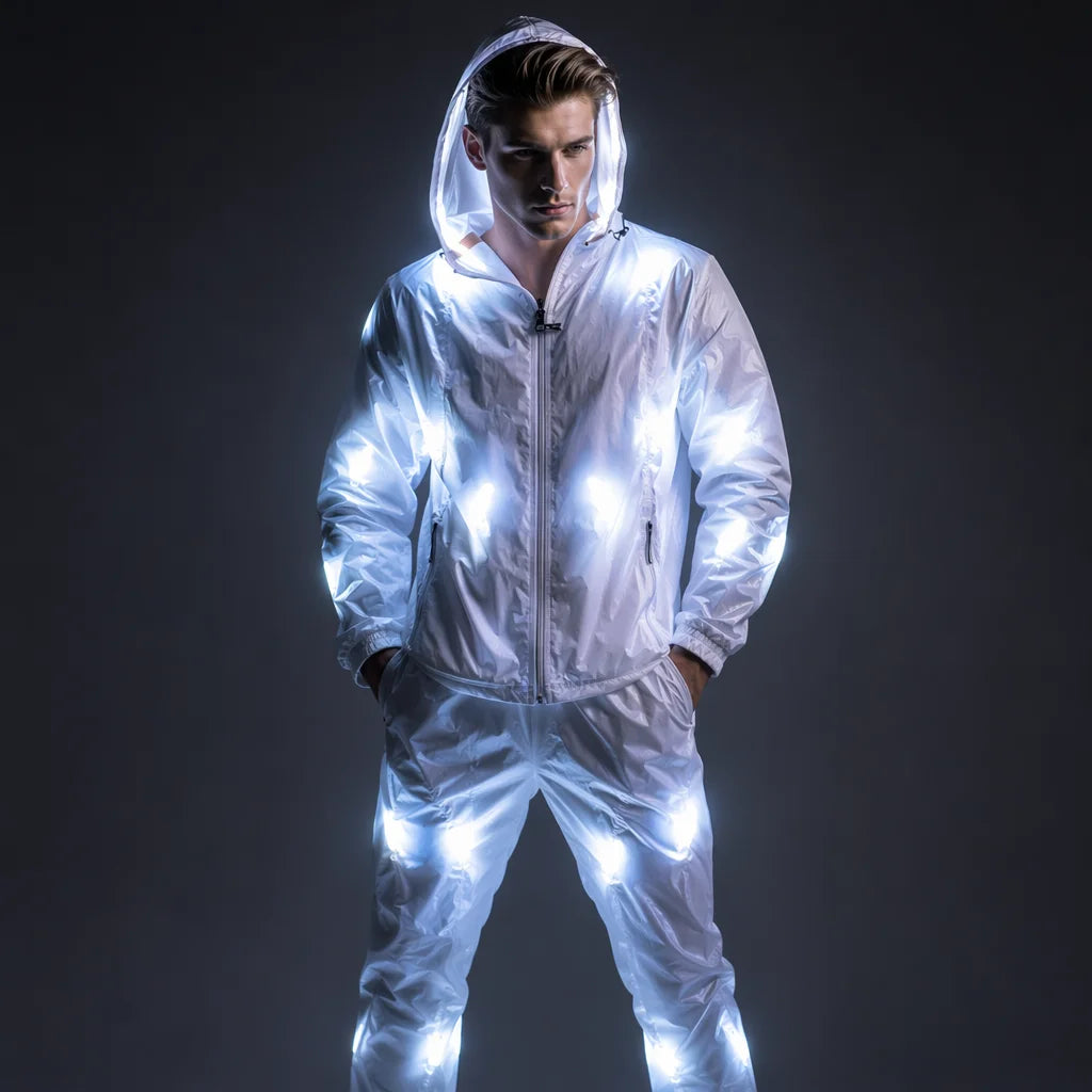 Traje de Luces LED de Píxeles a Todo Color para Chaqueta, Abrigo, Pantalones y Disfraces, Traje Luminoso Creativo para Escenario Exterior y Fiestas Rave