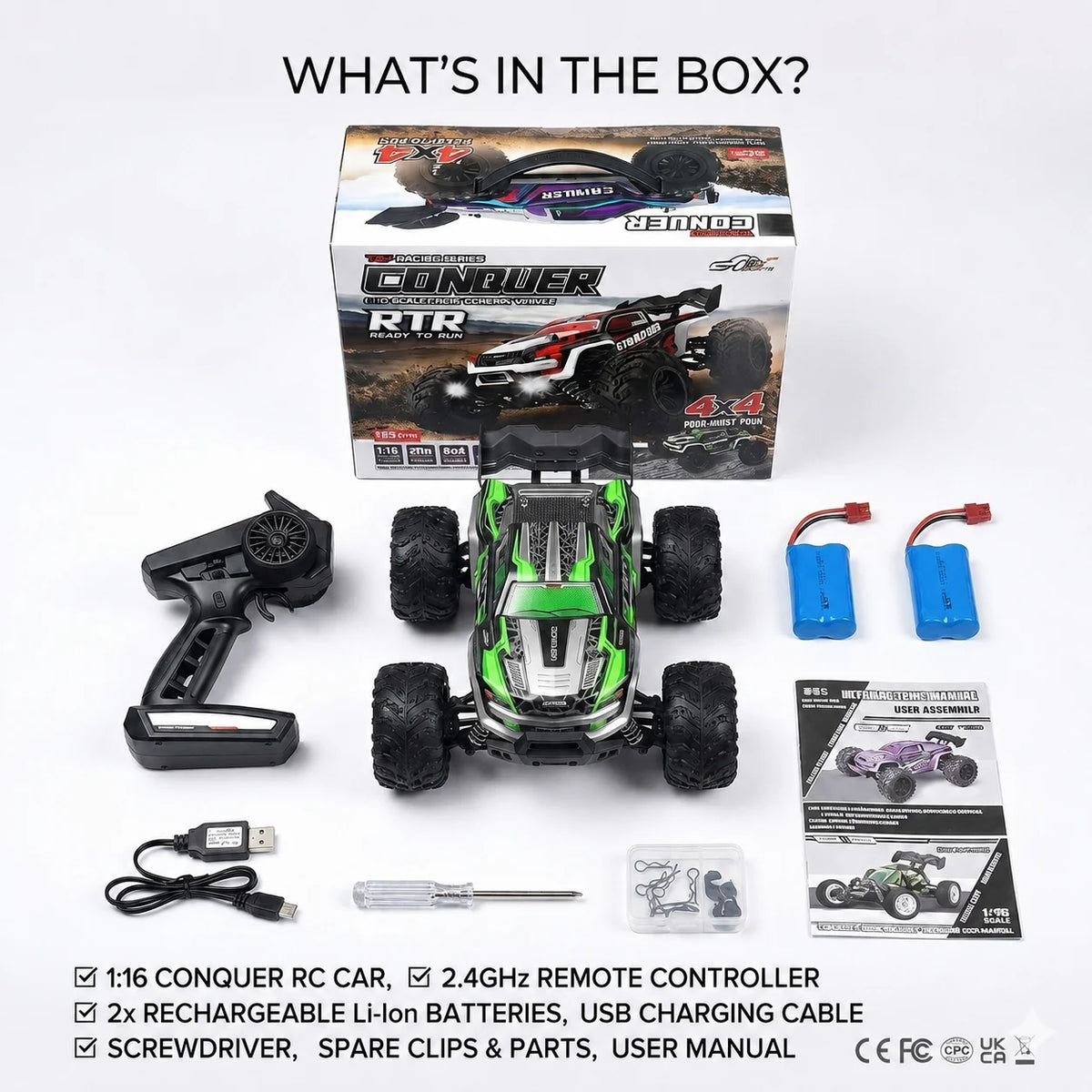 1:16 Scale Fast Remote Control Car, 50 KM/H High Speed 4WD with Powerful 390 Motor, Metal Anti-Vibration Shock Absorbers & IPX4 Waterproof, 2.4GHz Hobby Grade Monster Truck Buggy Ready to Run, Ideal All Terrain Off-Road Racin