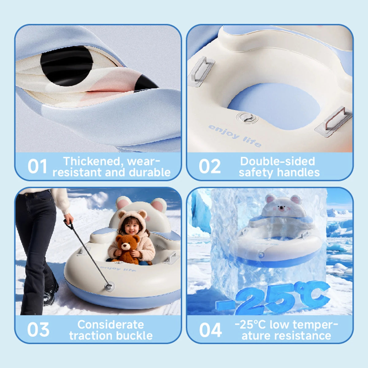 Tubo de Nieve Inflable Automático de 34.3 Pulgadas con Respaldo y Asas, Trineo de Nieve Portátil para Jugar en la Nieve al Aire Libre