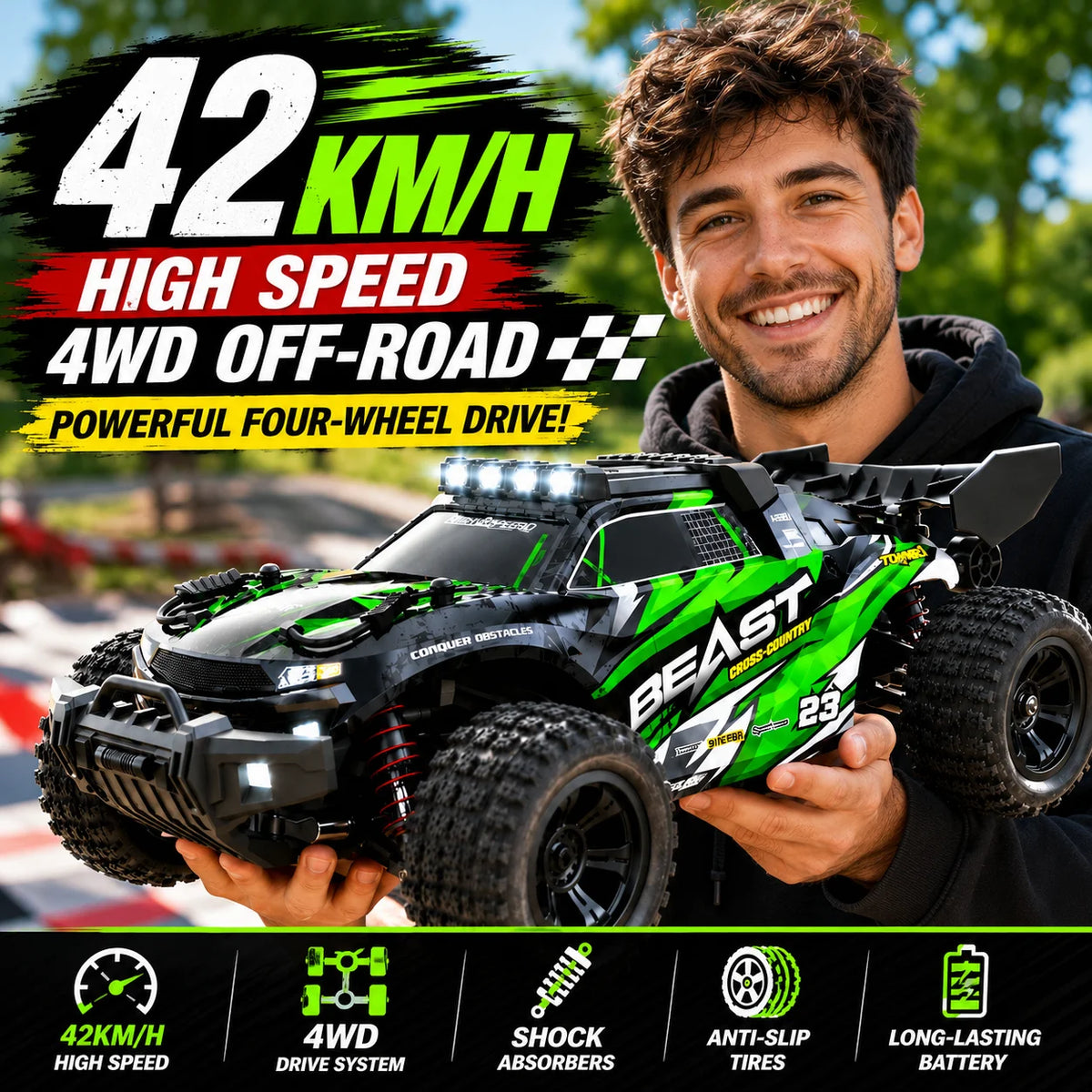 Coche teledirigido todoterreno ZNLYRION escala 1:18, modelo SG118PRO MAX, 4WD, alta velocidad 35 km/h, chasis de metal, luces LED, control remoto 2.4 GHz para niños y adultos