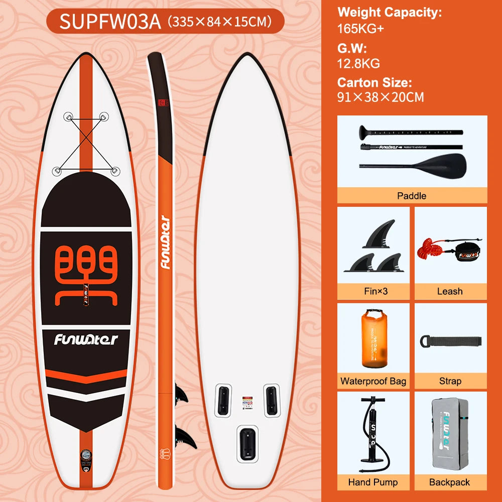 Tabla de paddle surf inflable FunWater de 320-385 cm – Tabla de SUP antideslizante para surf, remo y deportes acuáticos