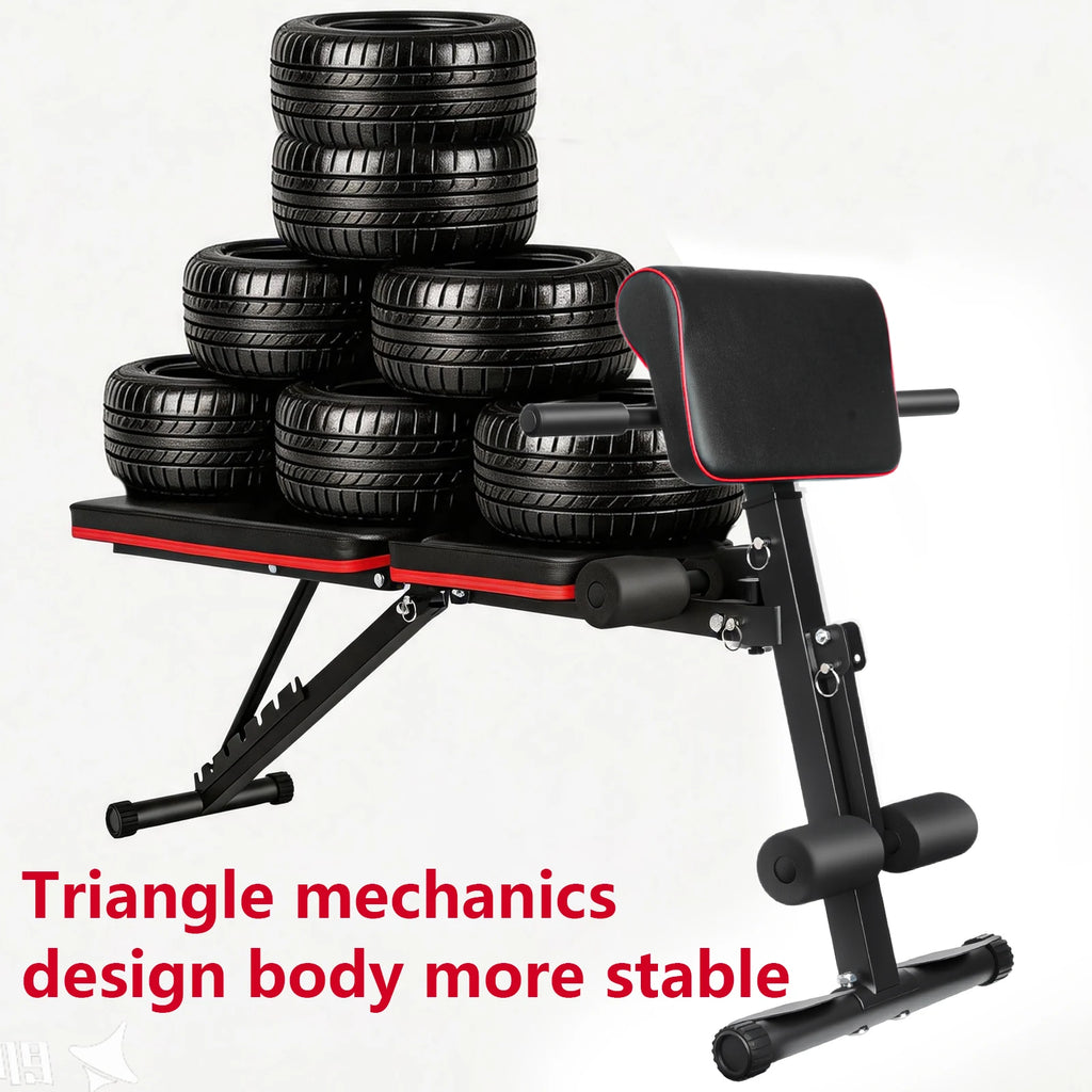 Banco de Pesas Plegable Multifuncional 6 en 1, Banco de Ejercicios con Respaldo Ajustable en 7 Posiciones y Cuerdas de Resistencia para Entrenamiento de Cuerpo Completo en Casa