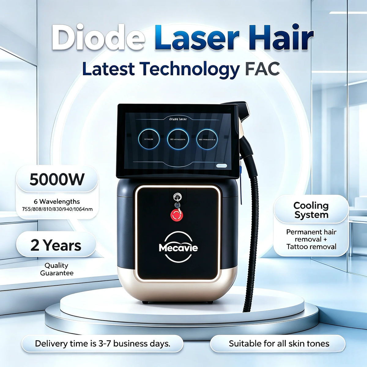 Dispositivo de Depilación Láser de Diodo de 5000W para Eliminación de Tatuajes, 6 Longitudes de Onda 755 808 810 830 940 1064nm y Depilación Permanente