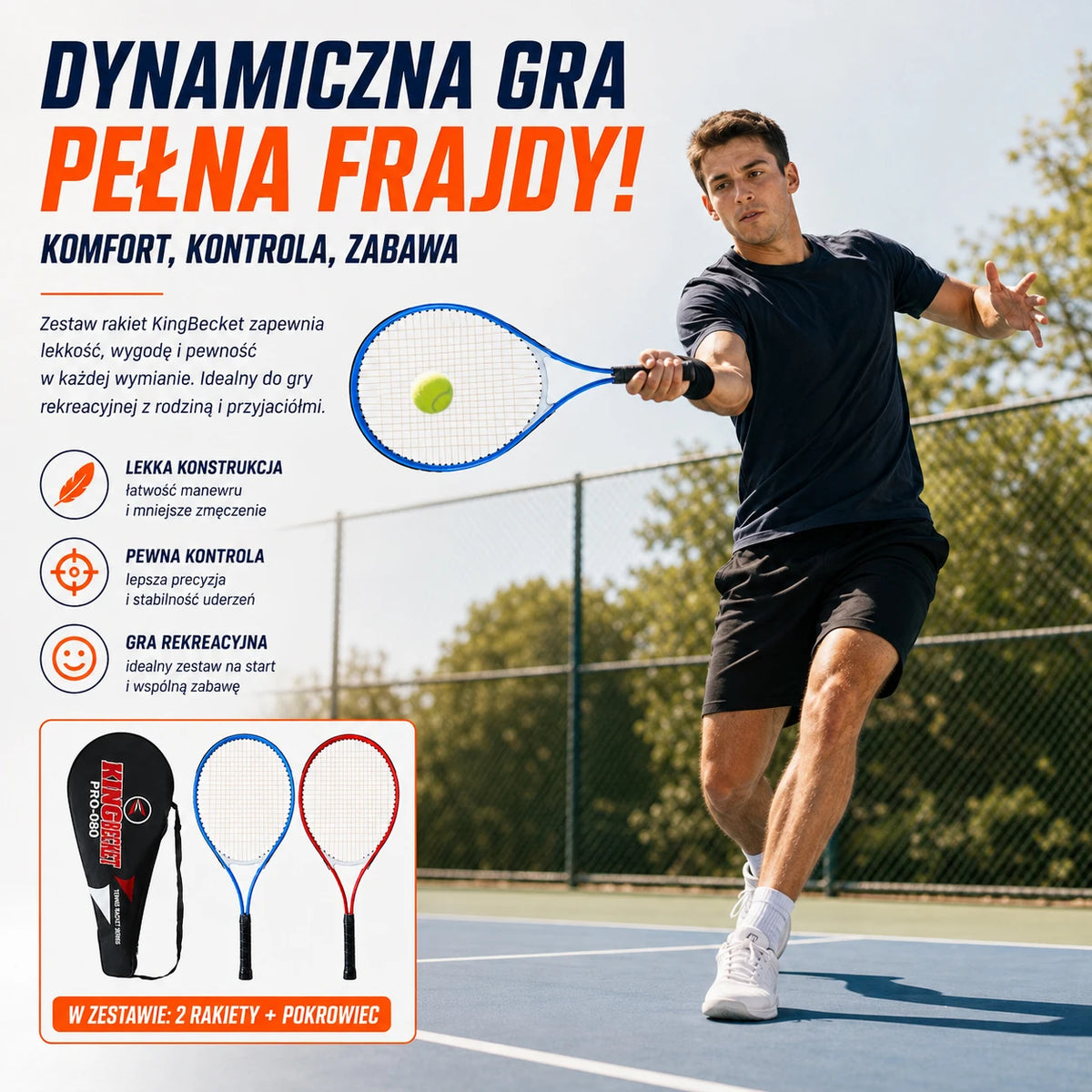 Juego de 2 Raquetas de Tenis con Funda, Raquetas de Pádel para Entrenamiento y Juego Recreativo, Agarre Cómodo