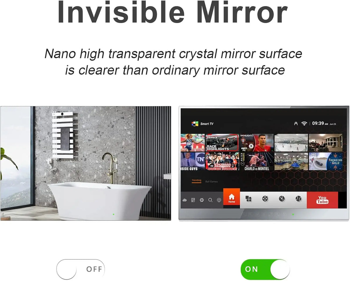 Televisor inteligente Souria de 22 pulgadas con pantalla táctil Android, espejo LED para baño, SPA, FHD, sintonizador DTV DVB para cocina