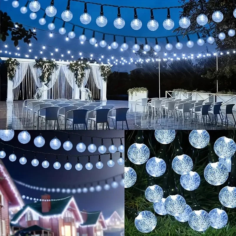 Guirnalda de luces solares de bolas de burbujas impermeables de 5m/6.5m, luces de cadena de bolas de cristal para exteriores, decoración de fiestas y jardines