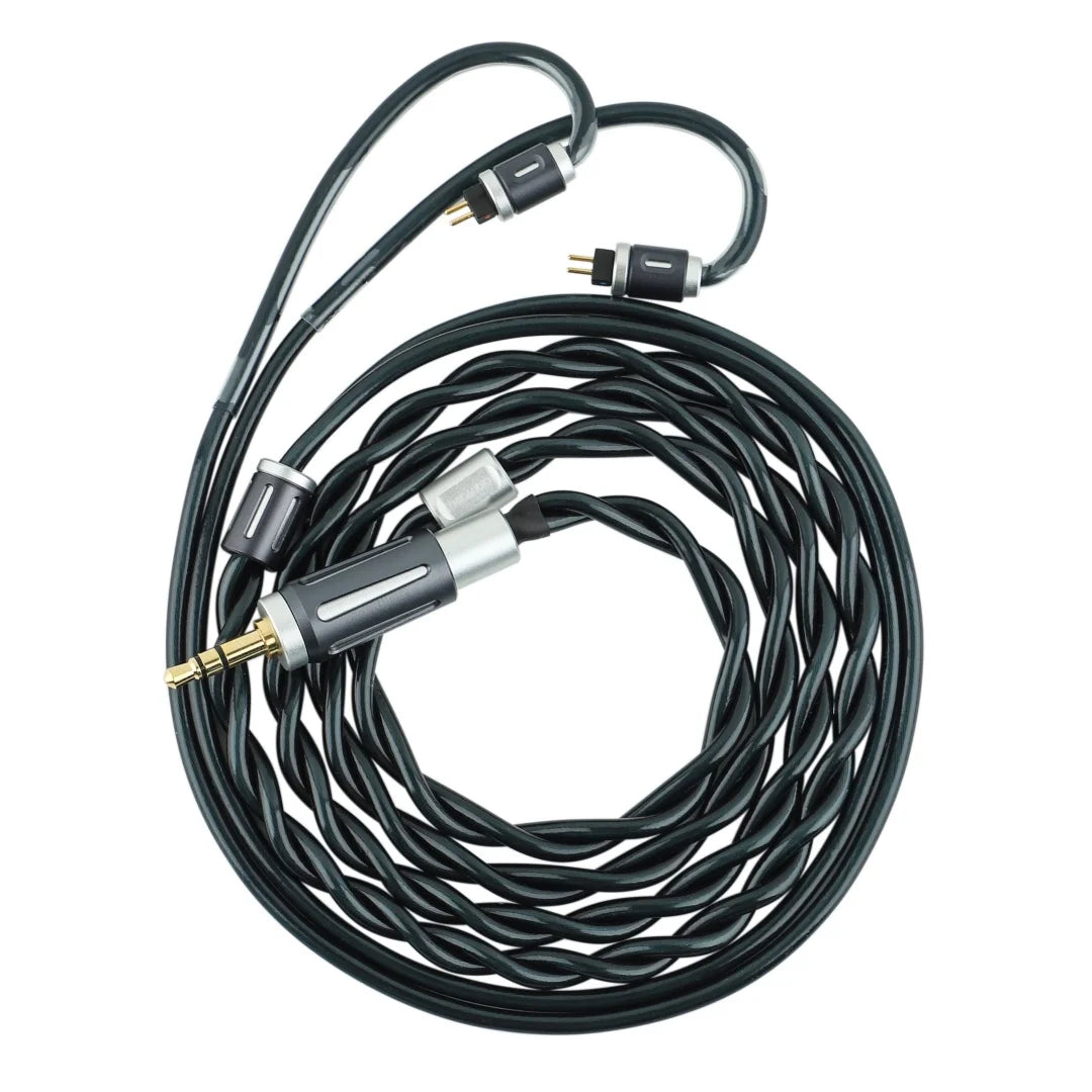 Cable de audio para auriculares intraurales con conectores plateados y negro