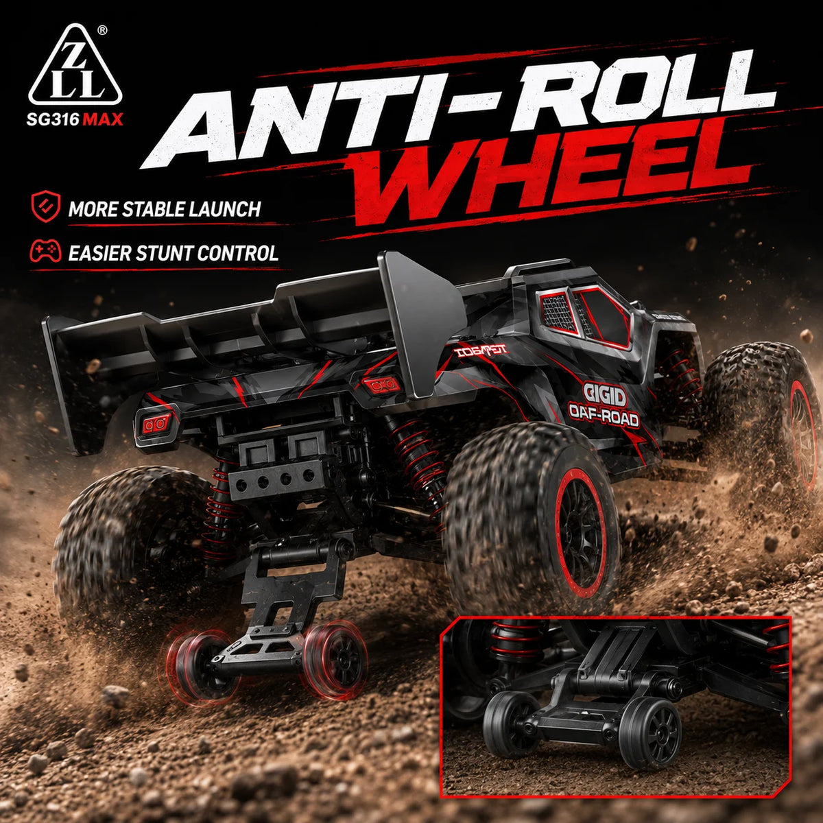 Auto RC sin Escobillas de Alta Velocidad 80km/h para Todo Terreno con Luces LED Brillantes, Control Remoto 2.4G, Camioneta RTR 1/16, Auto Todoterreno 4WD